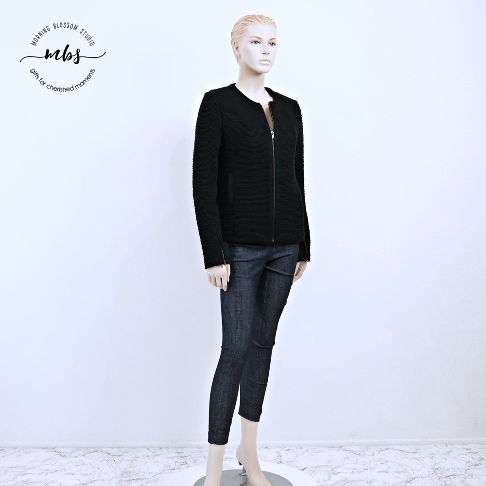 Emu Textured Wool Contemporary Parisian Minimalist Chic Zip Jacket Black Women S